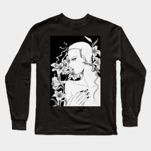 Drawing of a girl and flowers 2009 Long Sleeve T-Shirt